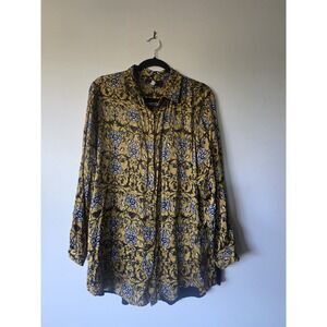 Johnny Was Workshop Mustard Floral Velvet Back Button Up Boho Blouse